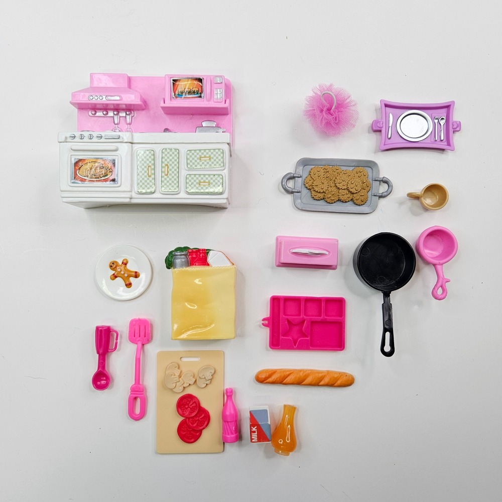 Unbranded Dollhouse Kitchen Accessories Kids OS Pink 18pc Food Cookware Set